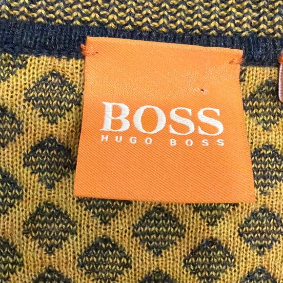 Hugo Boss Men's Sweater Bubble Knit Round Neck Navy/Mustard Size M Designer Fall - Picture 7 of 9